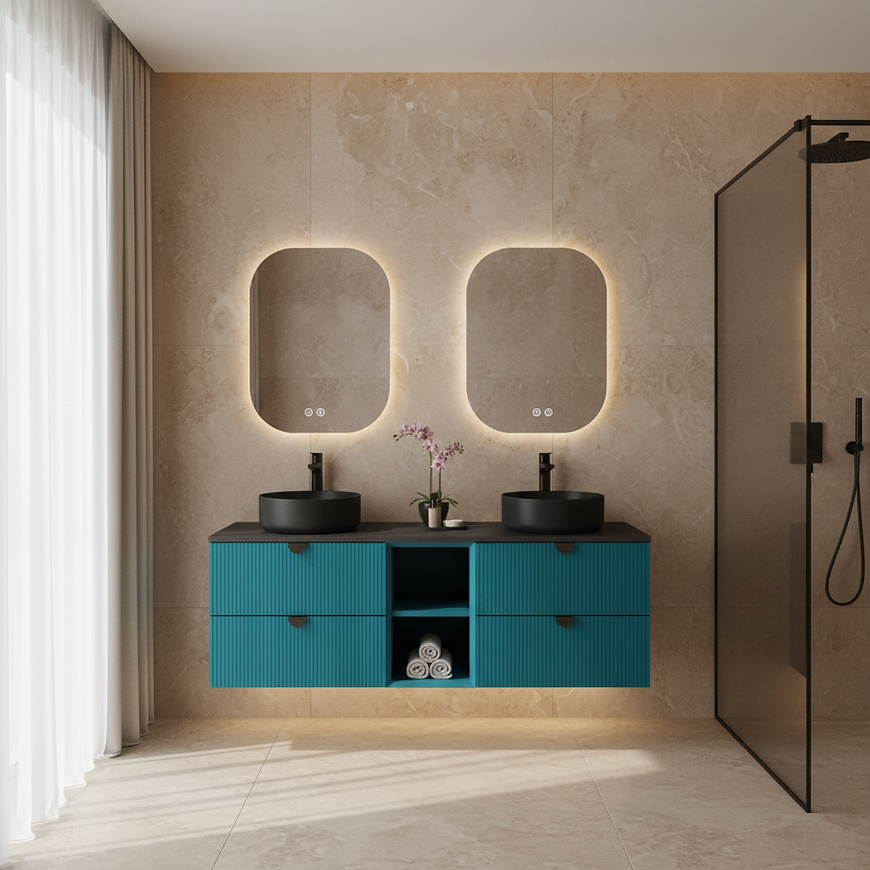 ISVEA Infinity Okyanus Lavabo Dolabı 150 cm, Siyah Lavabo 36 cm / Set farklı görünüm