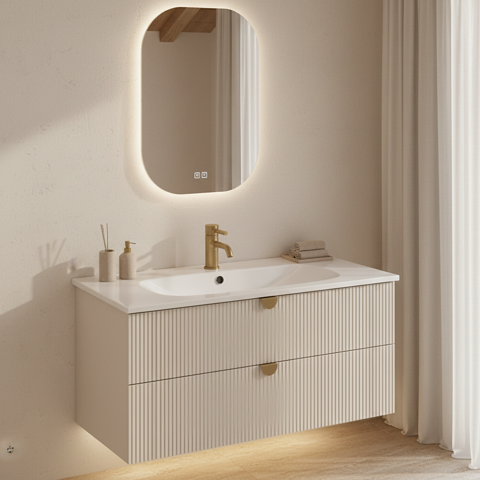 ISVEA Infinity Krem Lavabo Ünitesi 100 cm + Led'li Ayna / Set farklı görünüm
