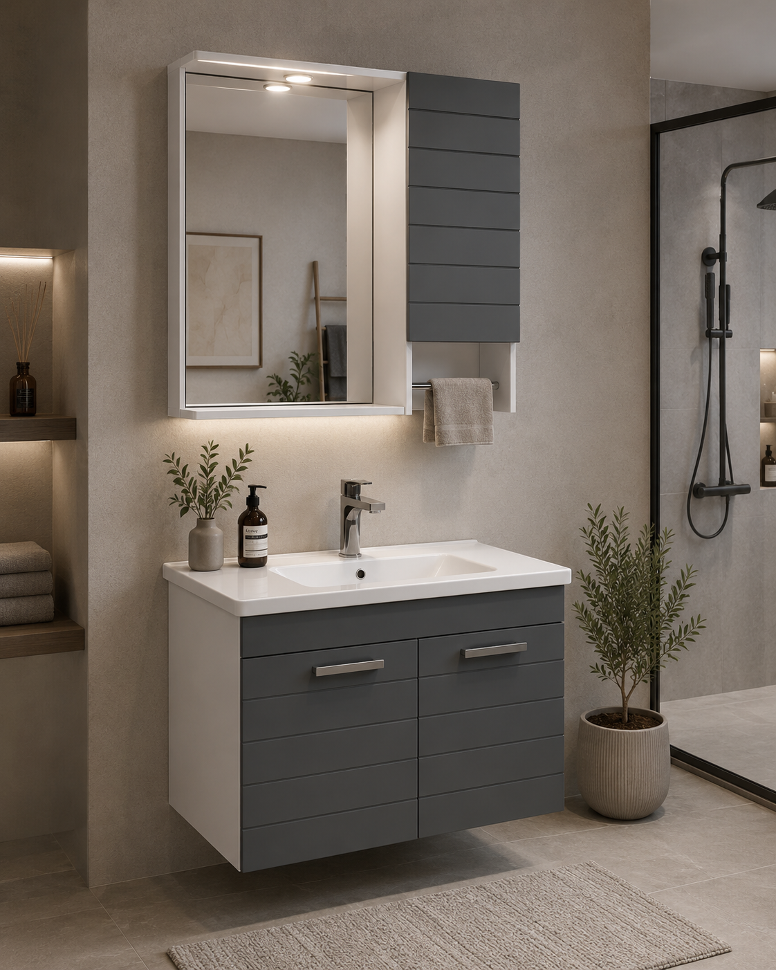 İsvea Platon Lavabo Ünitesi, 65 cm, Koyu Gri