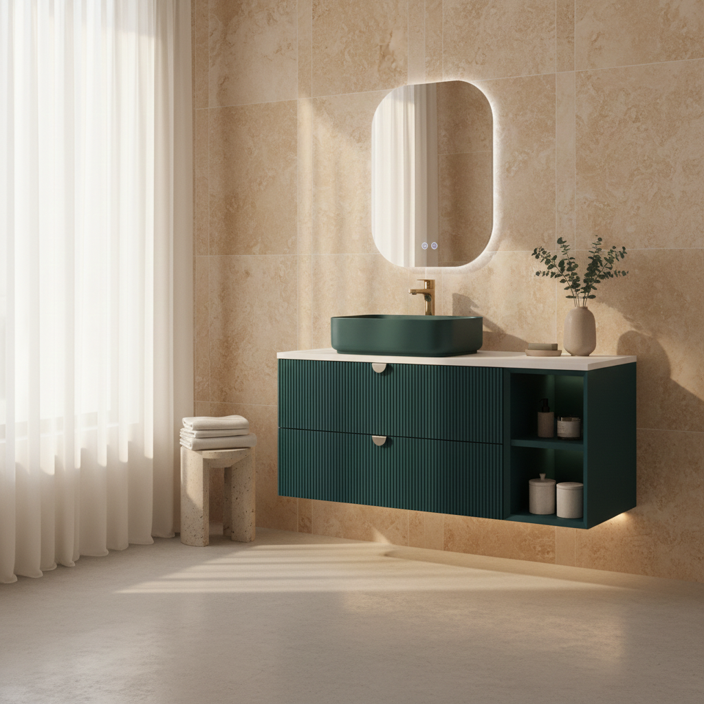 ISVEA Infinity Beyaz Kuvars tezgahlı 130 cm, Lavabo 50 cm, Okyanus / Set
