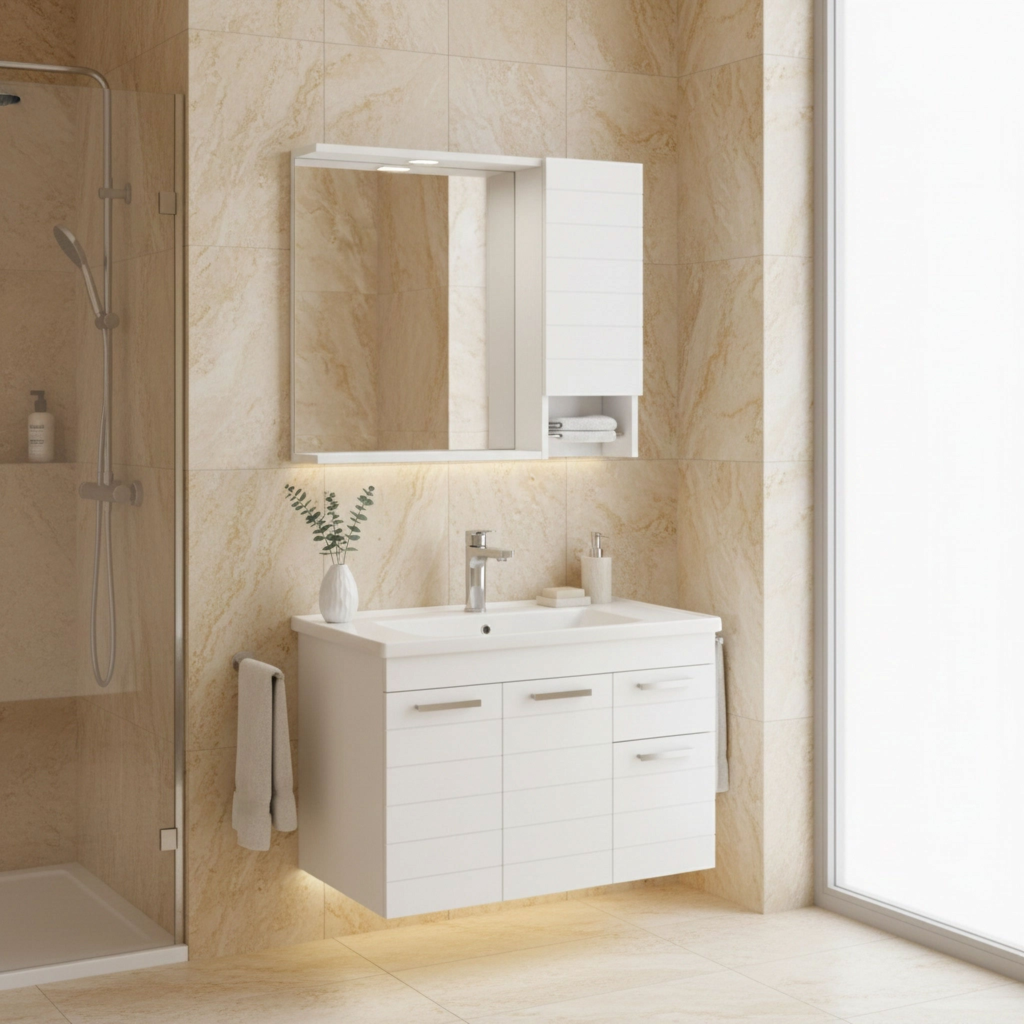 İsvea Platon Lavabo Ünitesi, 80 cm, Parlak Beyaz