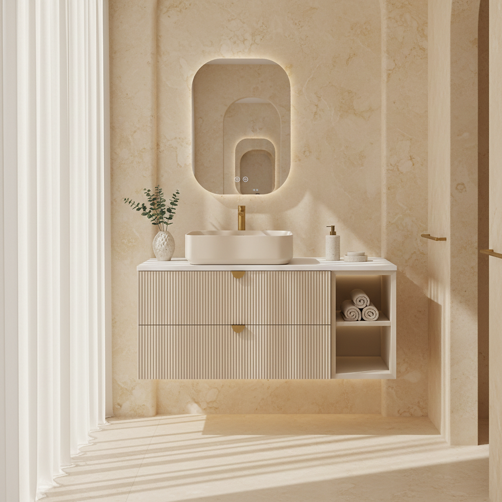 Küçük resim: İsvea Infinity Beyaz Kuvars tezgahlı 130 cm, Lavabo 50 cm, Krem / Set