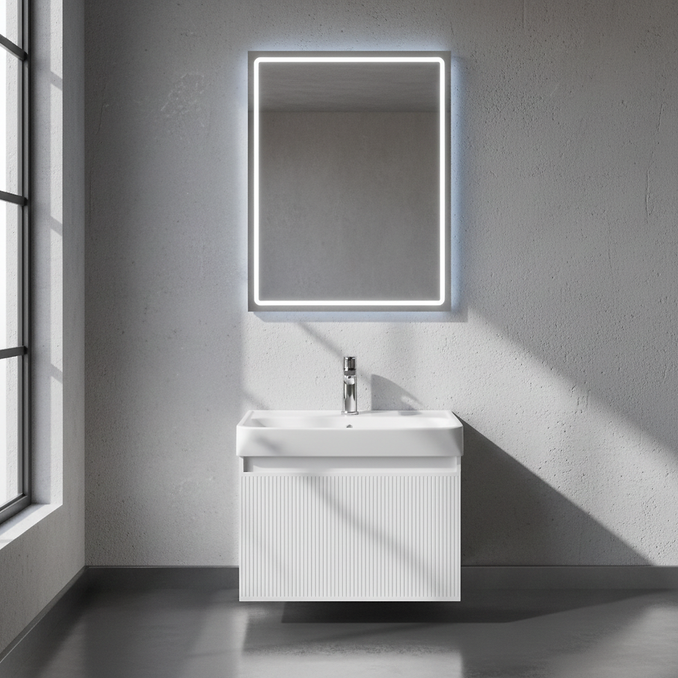 Thumbnail: İsvea Fuga Beyaz Lavabo Ünitesi, 60 cm + Ayna / Set 