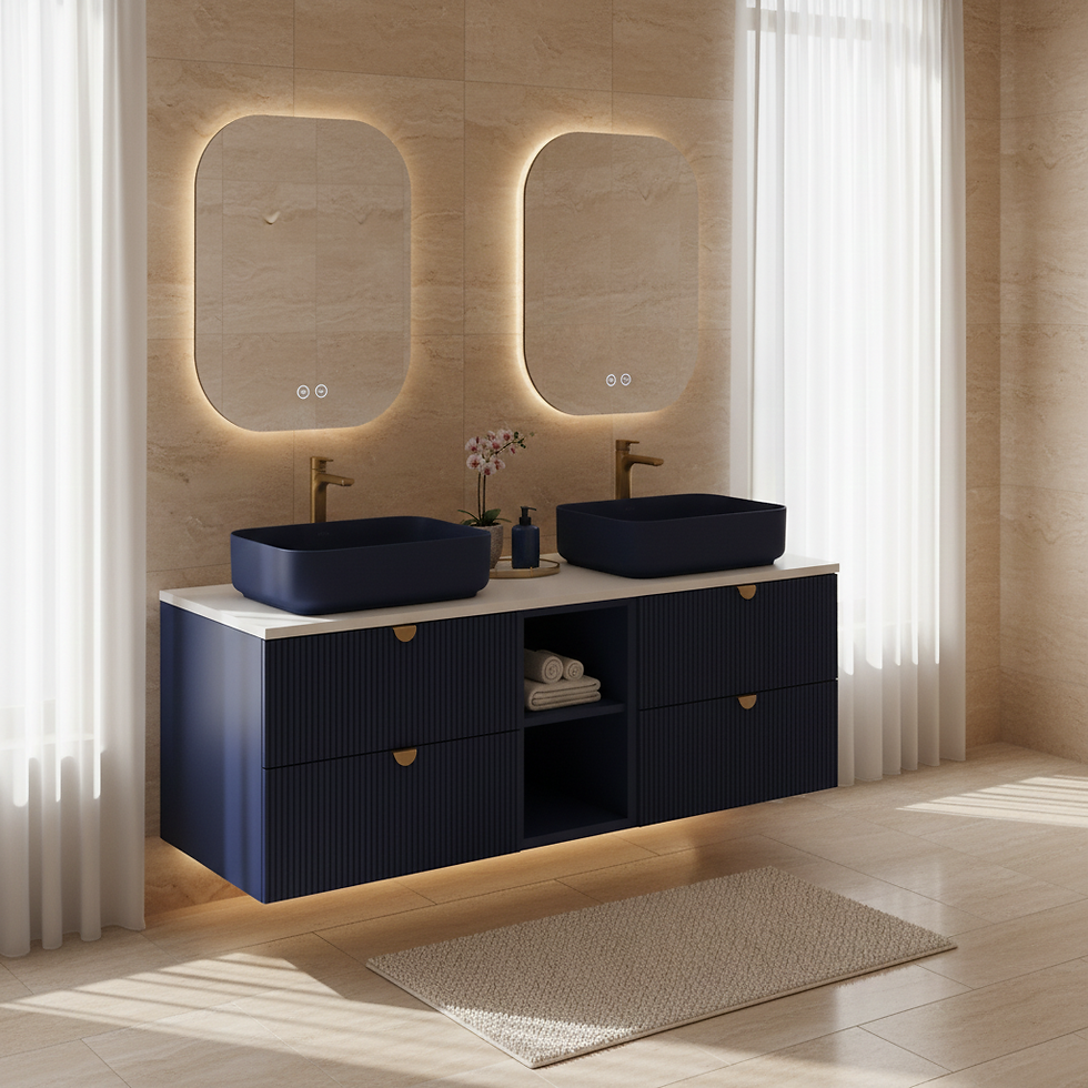 Thumbnail: İsvea Infinity Beyaz Kuvars tezgahlı 150 cm, Lavabo 55 cm / Gece Mavisi