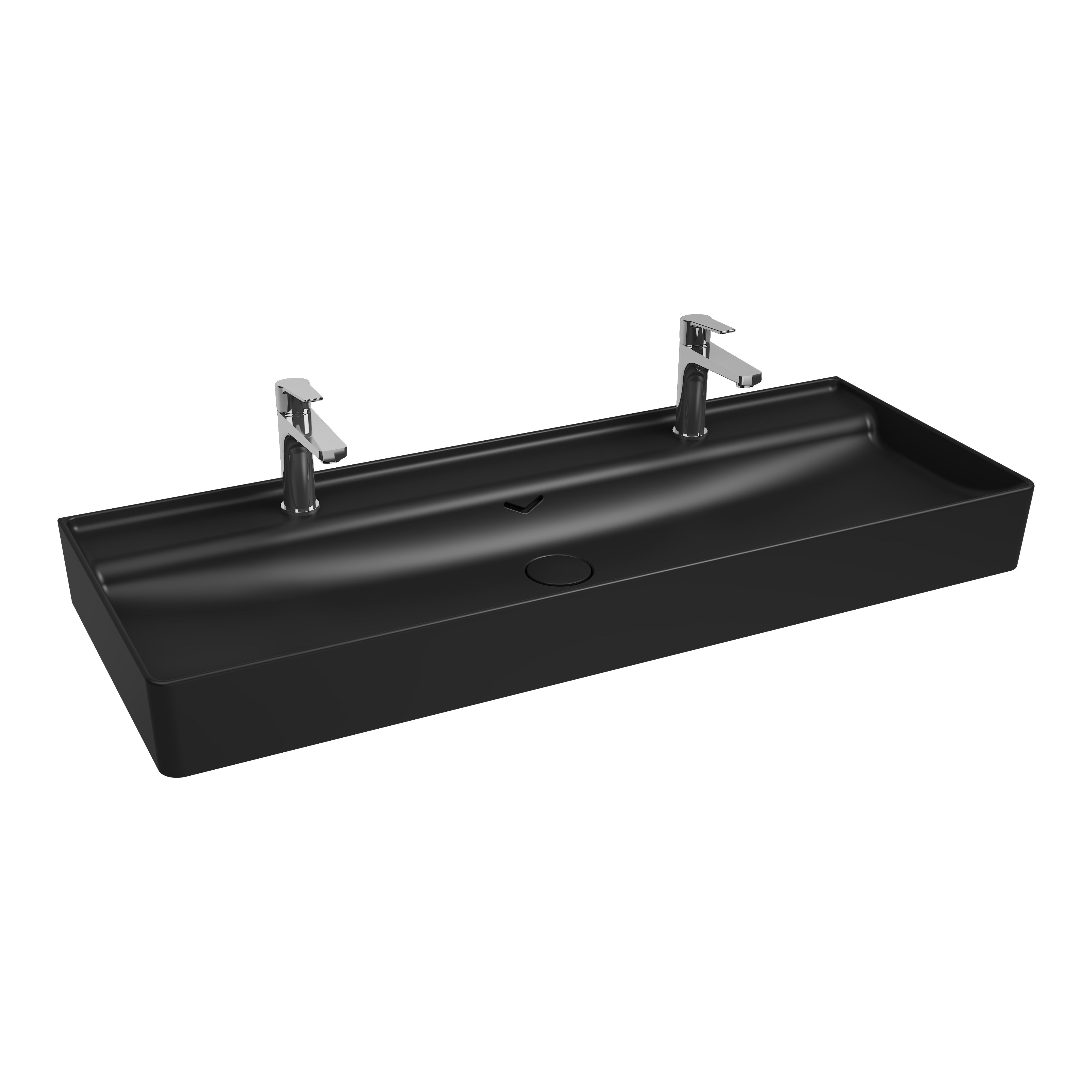ISVEA Vea Tezgah Üstü Lavabo 121 cm Çift Bataryalı, Mat Siyah