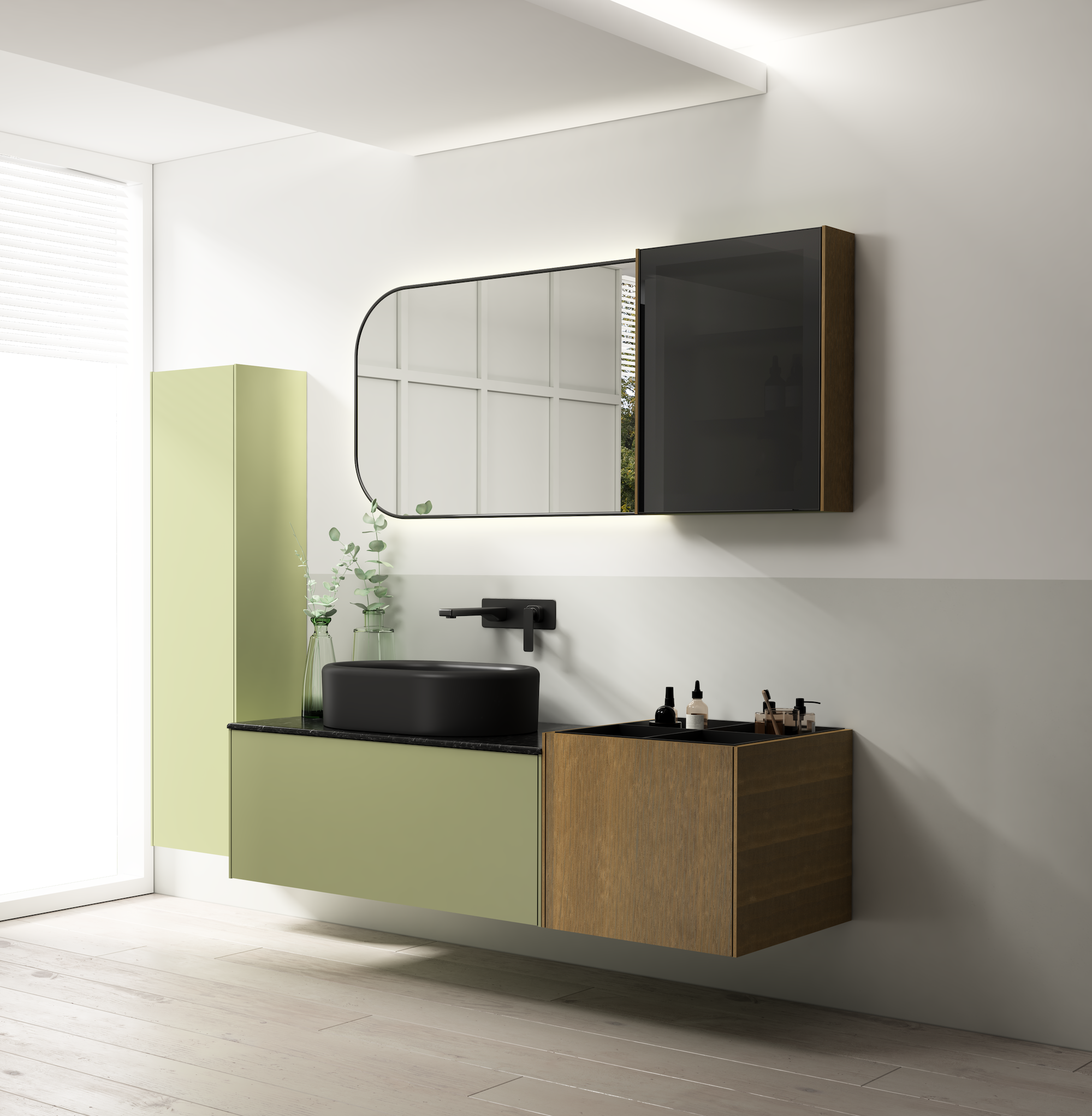 ISVEA Curvo Lavabo Ünitesi 150 cm – Siyah Lavabolu
