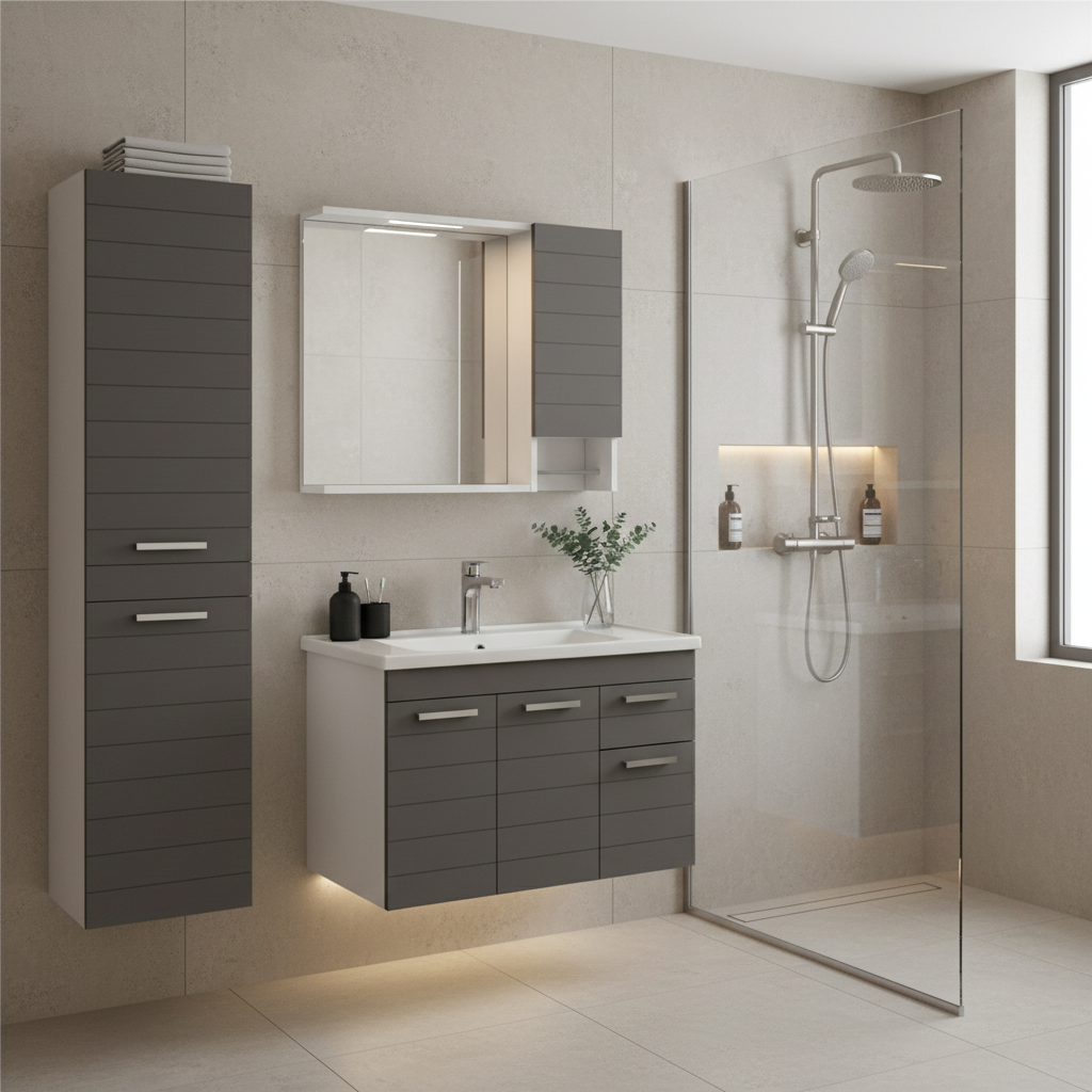 İsvea Platon Lavabo Ünitesi, 80 cm, Koyu Gri