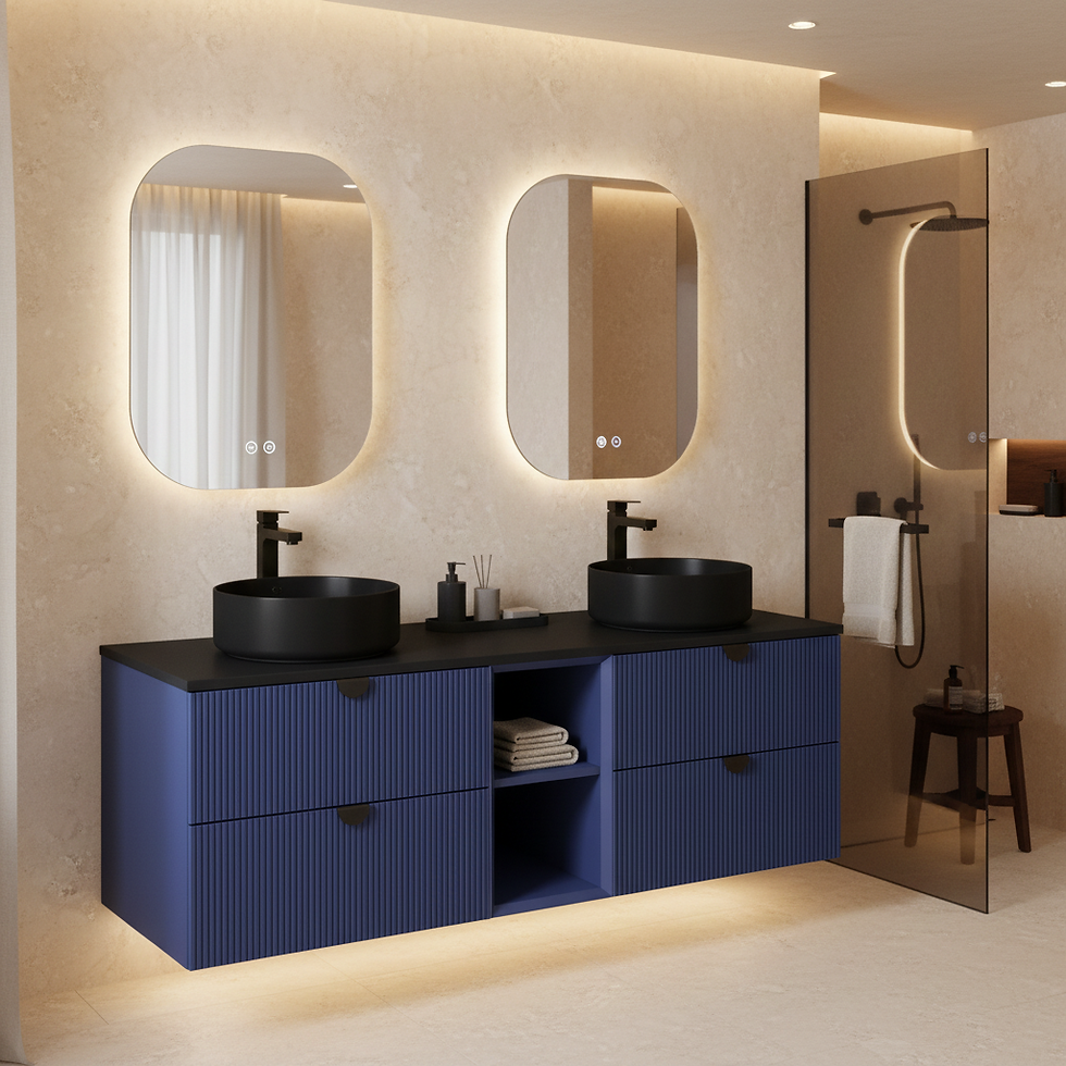 Küçük resim: ISVEA Infinity Gece Mavisi Lavabo Dolabı 150 cm, Siyah Lavabo 36 cm / Set farklı görünüm