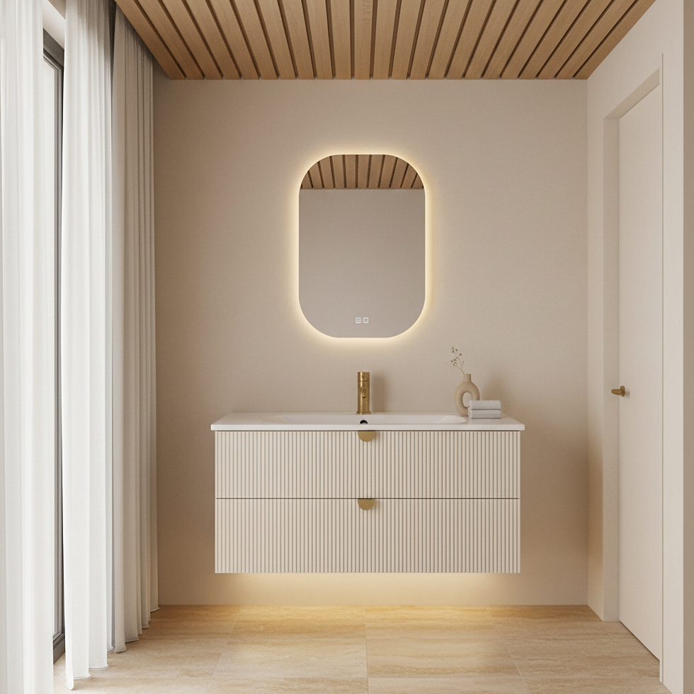 ISVEA Infinity Krem Lavabo Ünitesi 100 cm + Led'li Ayna / Set