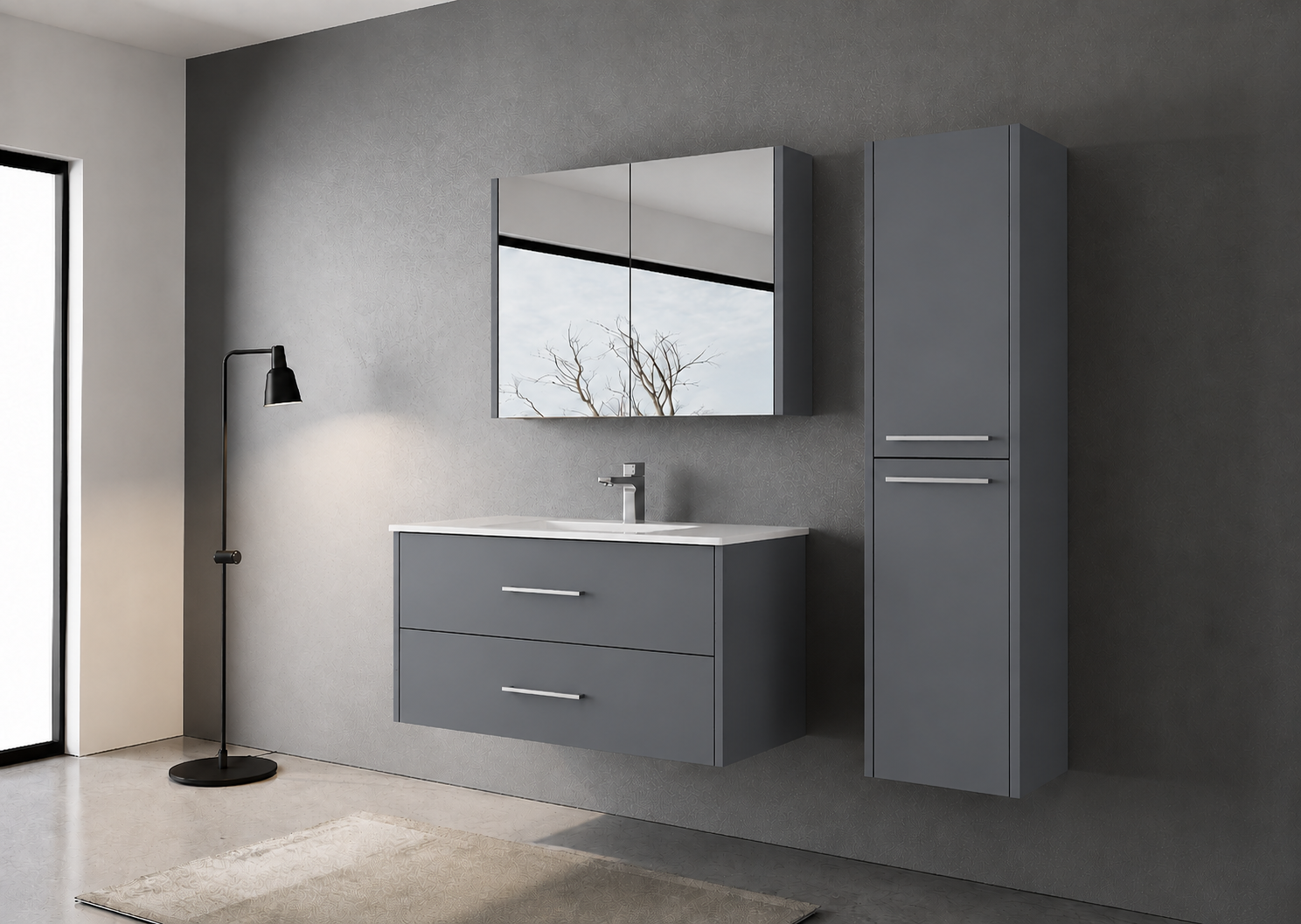 ISVEA Combinato Çift Çekmeceli Antrasit Lavabo Ünitesi, 100 cm