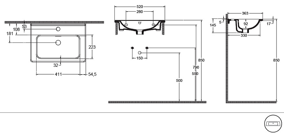 Miniaturbild: İsvea Evo Flat Lavabo 52 cm