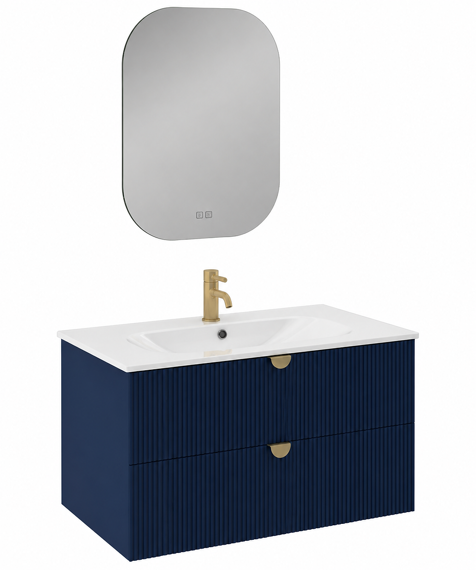 Thumbnail: İsvea Infinity Gece Mavisi Lavabo Ünitesi 80 cm + Led'li Ayna / Set 