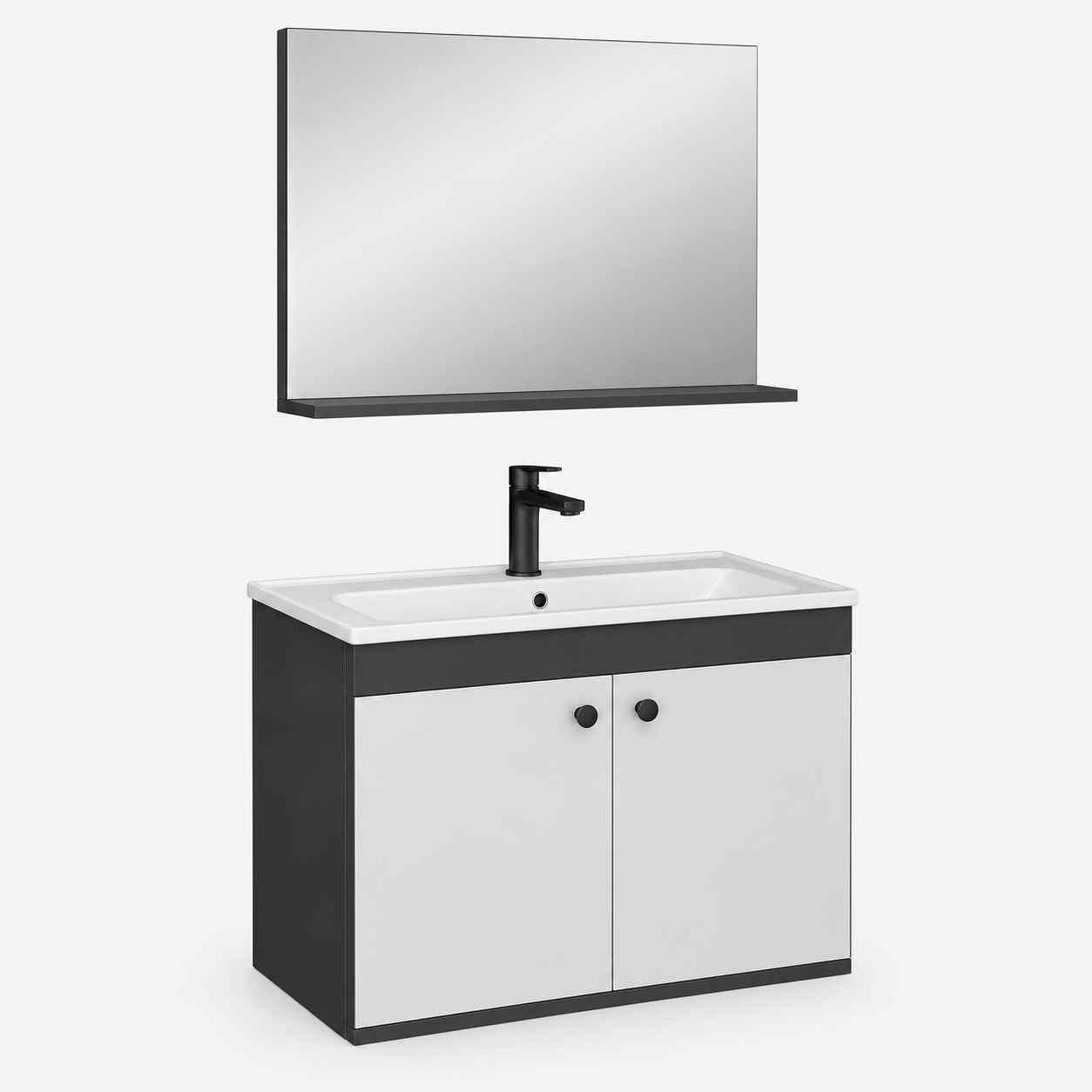ECE City 80 cm Takım Dolabı Alt Dolap + Ayna, Lavabo Dahil – Antrasit/Beyaz ürün görseli