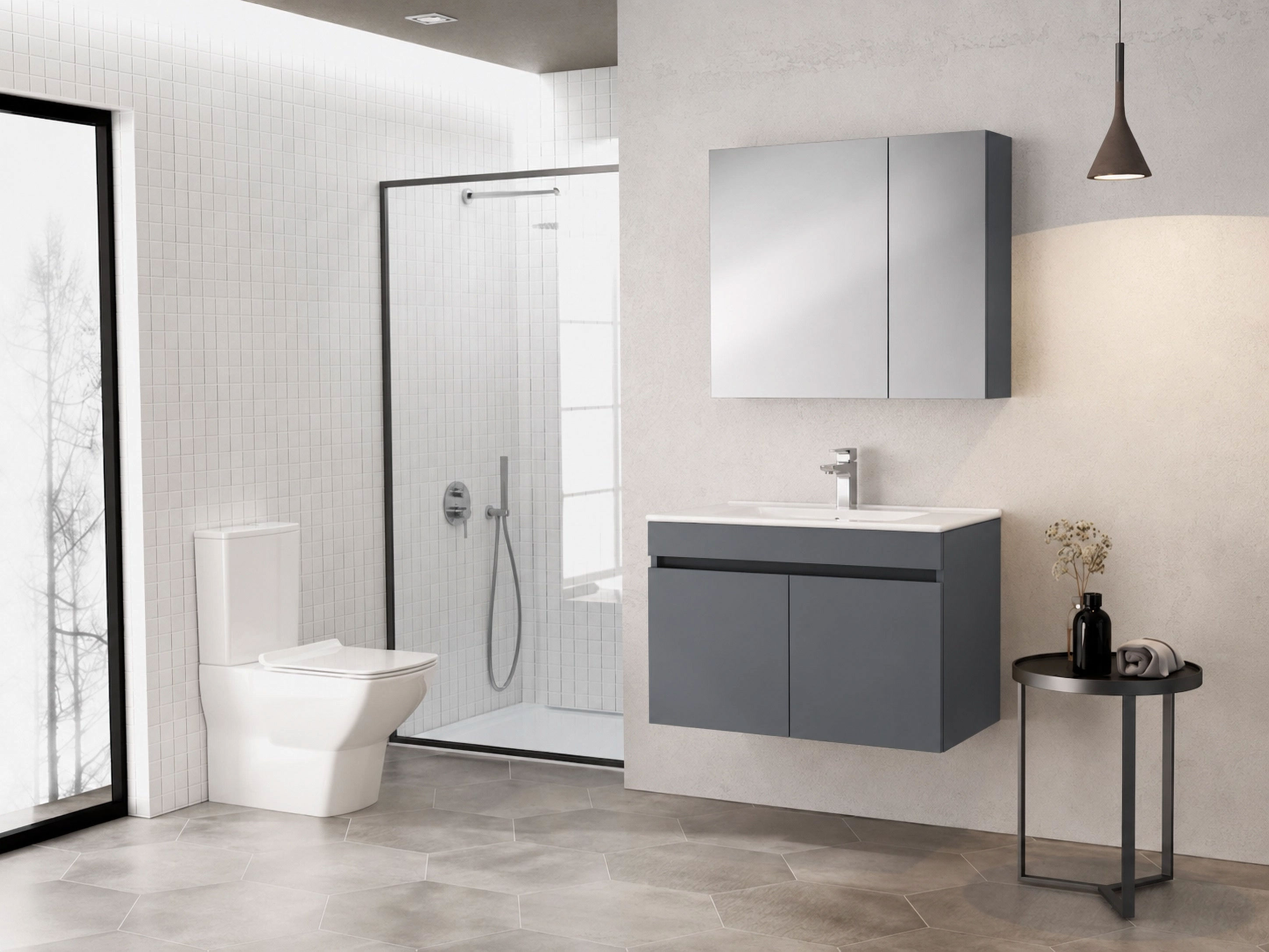 ISVEA Tropea antrasit lavabo dolabı ve aynalı banyo seti