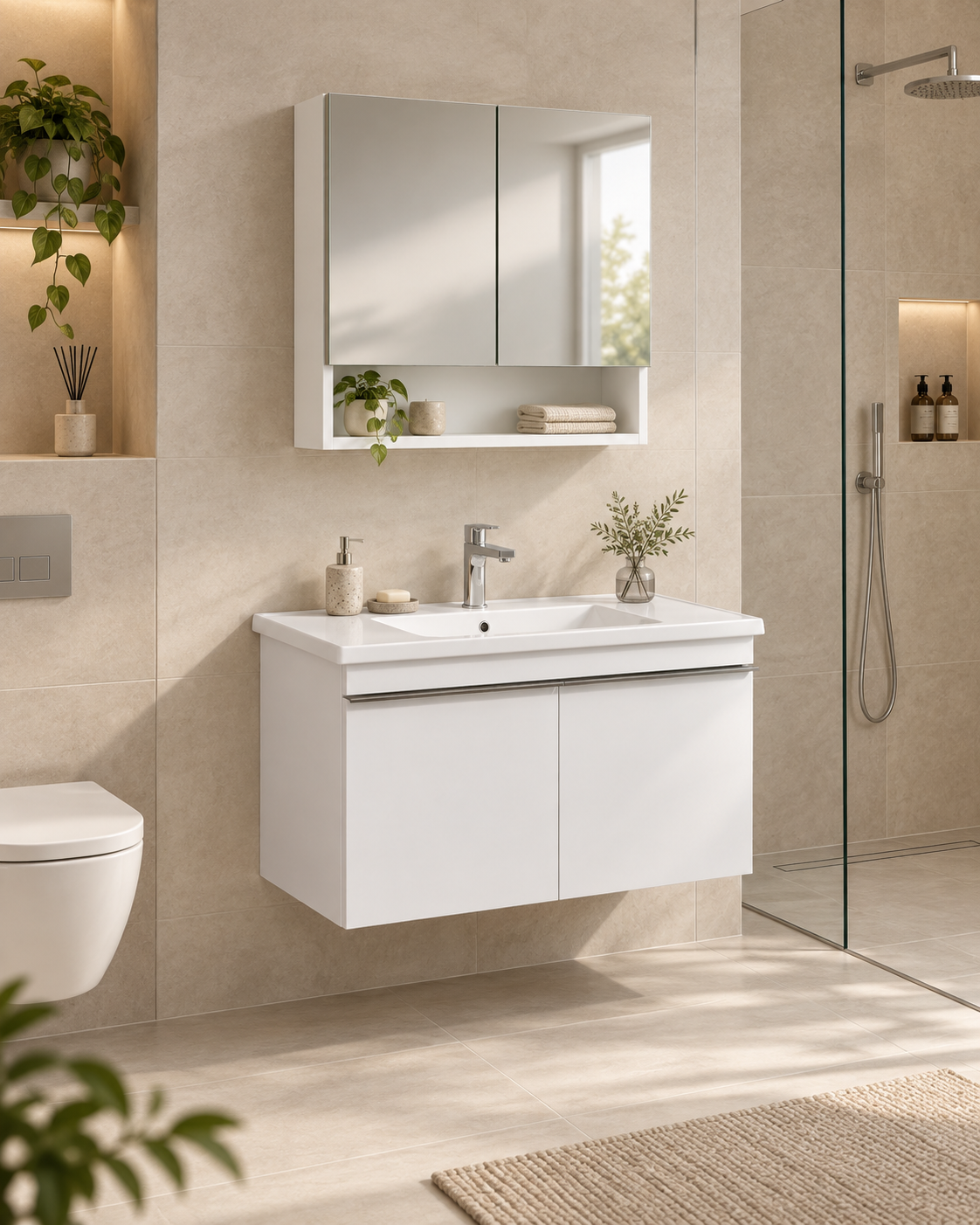 ISVEA Terni 100 cm Lavabo Ünitesi + Dolaplı Ayna – Mat Beyaz