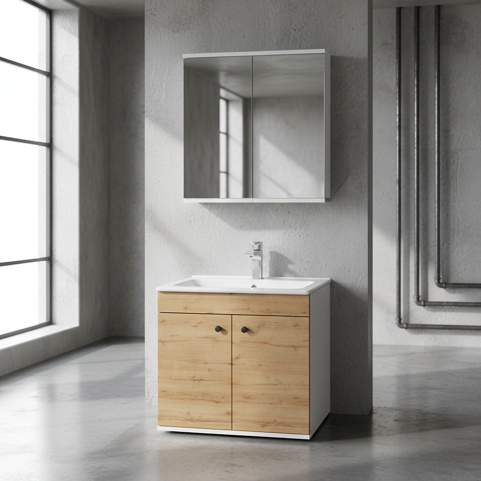 Miniatura: İsvea Bari Lavabo Ünitesi, Dolaplı Ayna, 80 cm - Atlantik Çam