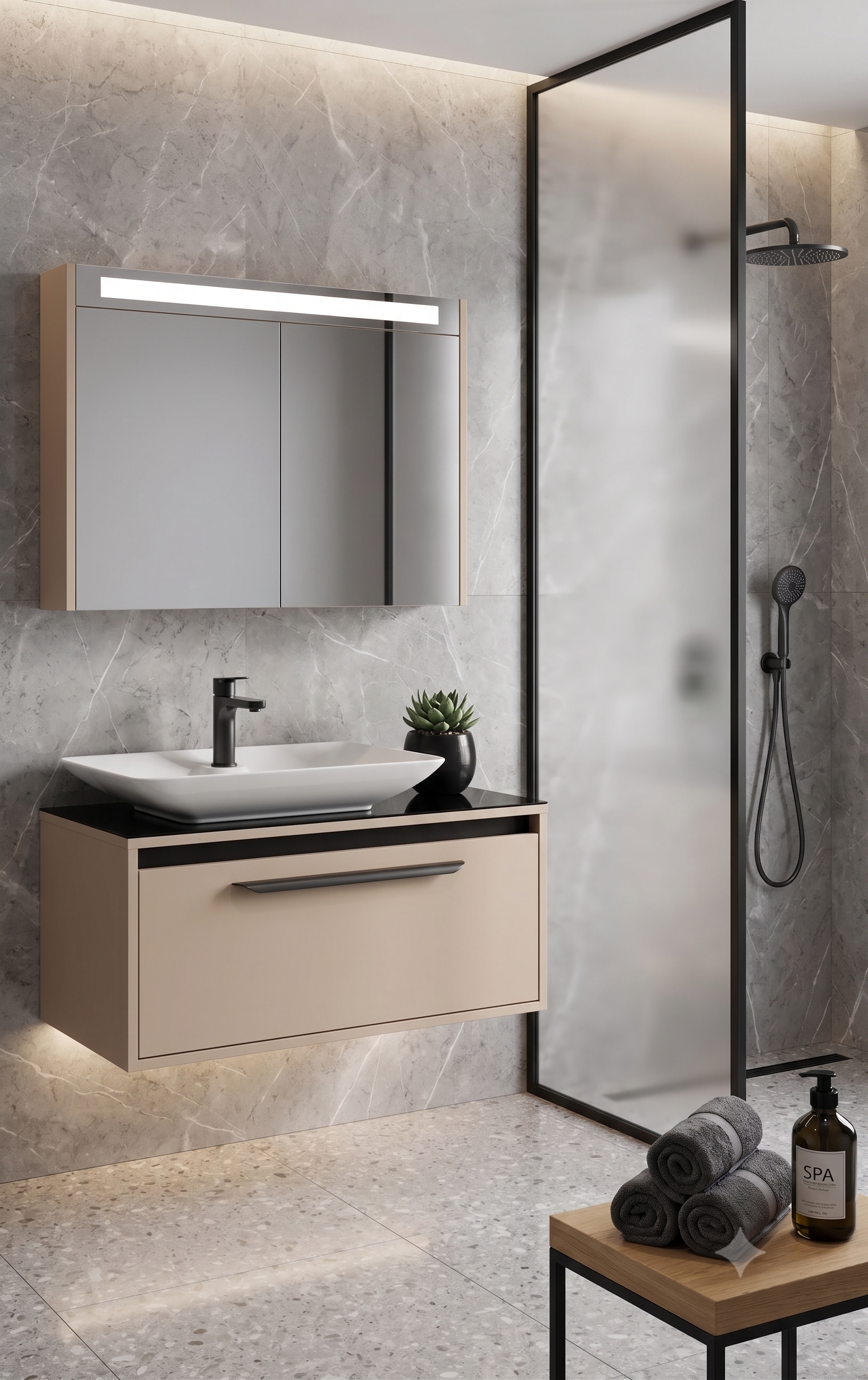 ISVEA Bella Lavabo Ünitesi, 90 cm, Beyaz Lavabolu, Cappucino + Ayna / Set