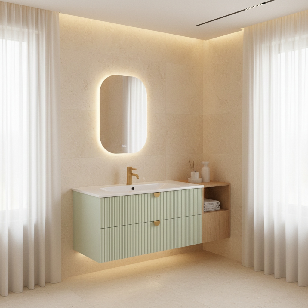 ISVEA Infinity Pastel Yeşil Lavabo Ünitesi 100 cm + Led'li Ayna / Set