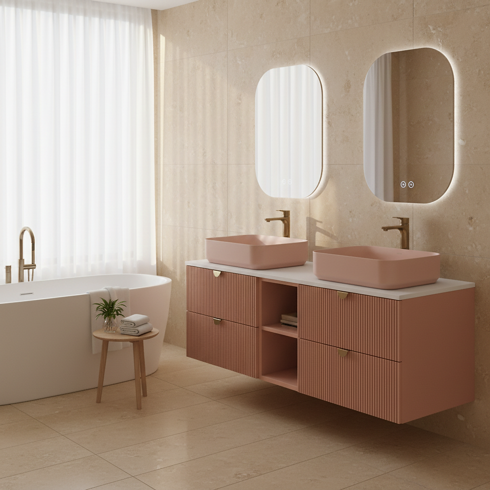 ISVEA Infinity Beyaz Kuvars tezgahlı 150 cm, Lavabo 55 cm / Koyu Somon