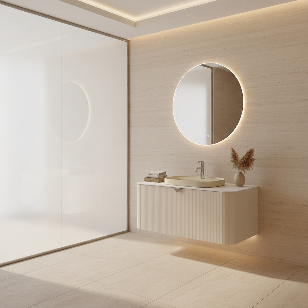 Miniatura: İsvea Infınıty Raggıo Krem Lavabo Ünitesi 100 cm Fildişi Lavabo + Ayna / Set