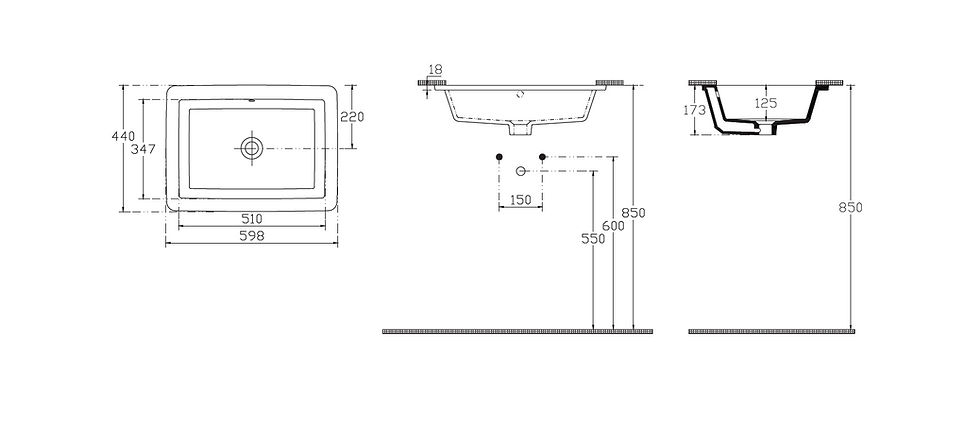 ISVEA Soluzione Tezgah Altı Lavabo 50 cm teknik çizimi