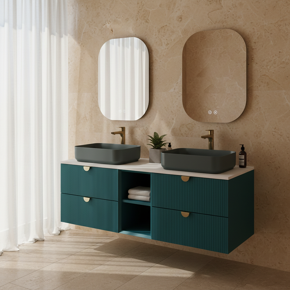 Küçük resim: ISVEA Infinity Beyaz Kuvars tezgahlı 150 cm, Lavabo 55 cm / Okyanus farklı görünüm