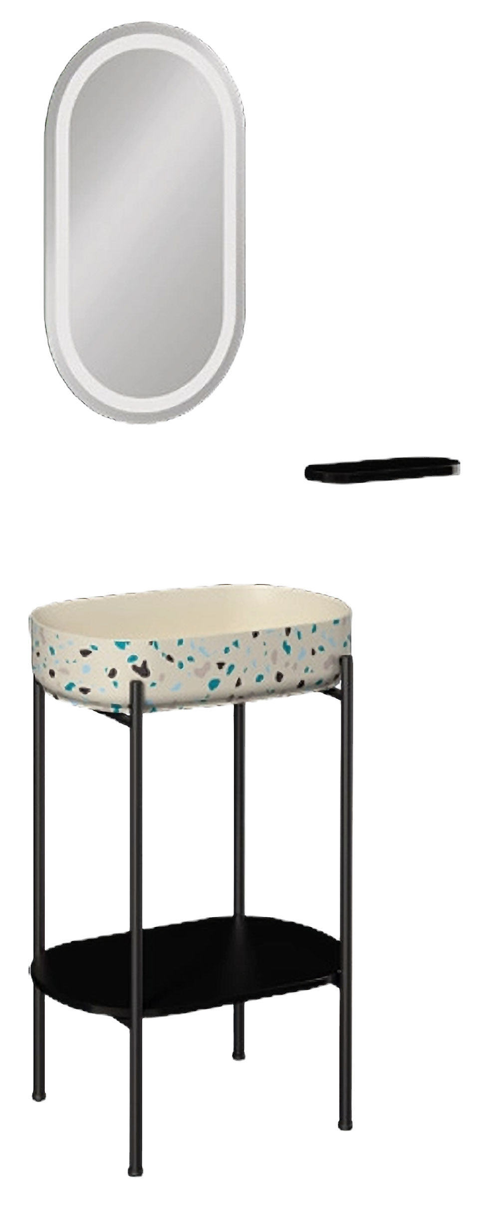 ISVEA Puno Terrazzo Lavabo Ünitesi 55 cm + Metal Çerçeveli Ayna, Fildişi