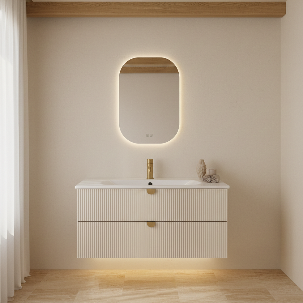 Küçük resim: ISVEA Infinity Krem Lavabo Ünitesi 100 cm + Led'li Ayna / Set  farklı görünüm