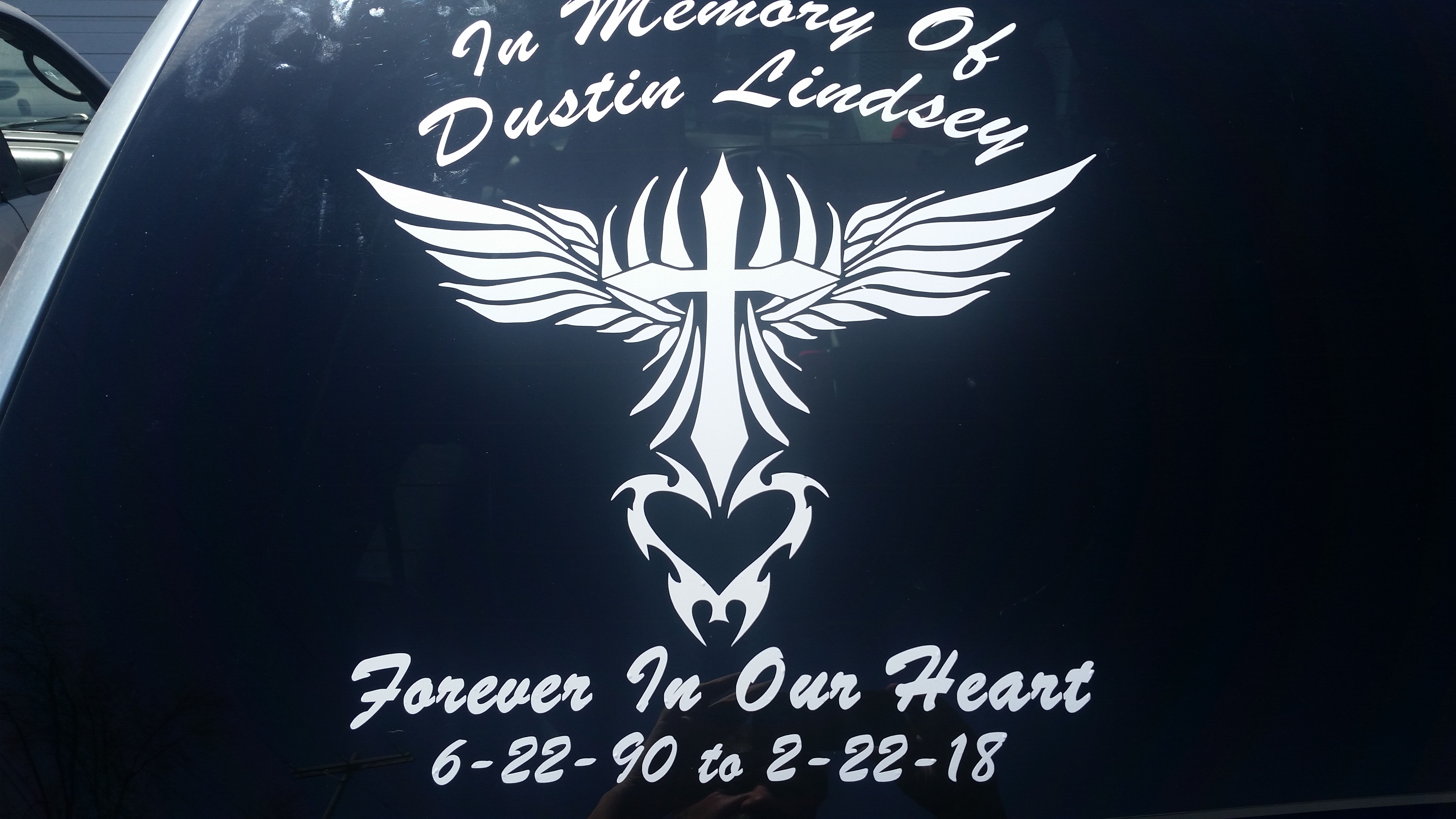 Cross with Wings and Heart Memorial Decal