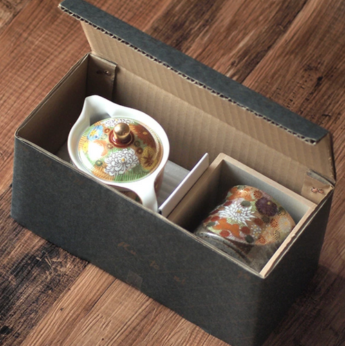九谷焼錦繡繁花金花茶壺和茶杯套裝Kutani Floral Tea Pot and
