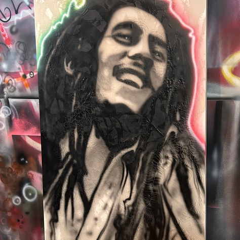 "Bob's neon". Actylique et latex sur toile, 24x60, 2024