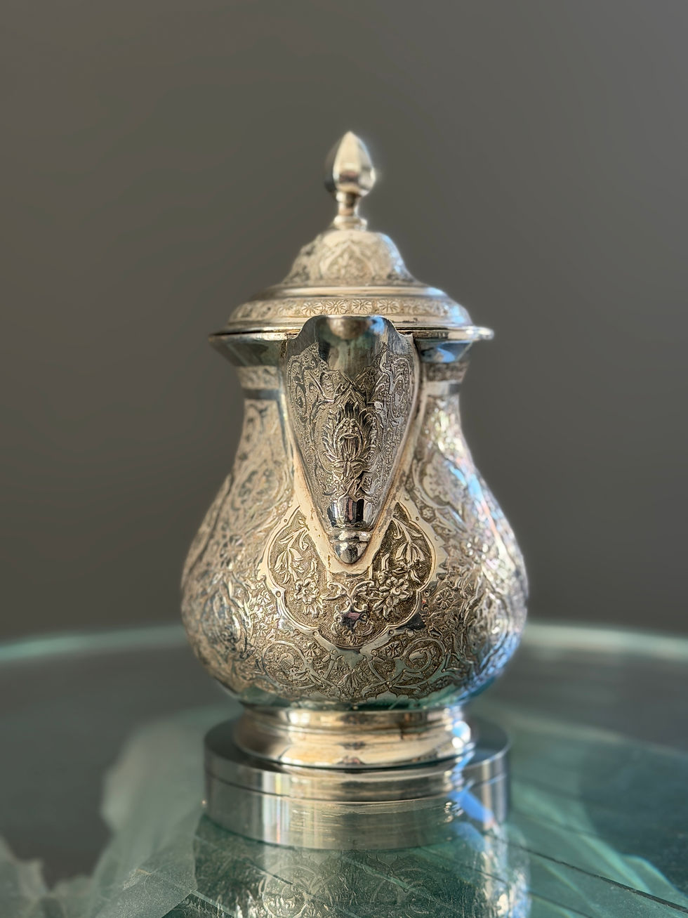 Miniature : Iran, Verseuse Persan Argent Massif Ciselé, Epoque Fin XIXème