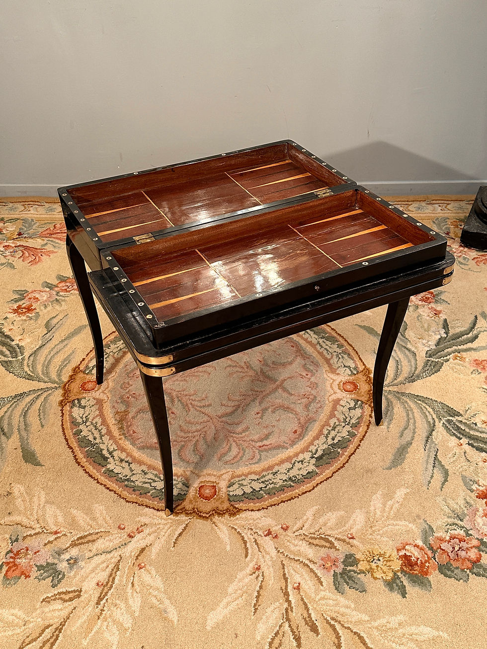 Miniature : Table A Jeu Tric Trac Laquée Noire d'Epoque Louis XV Vers 1750