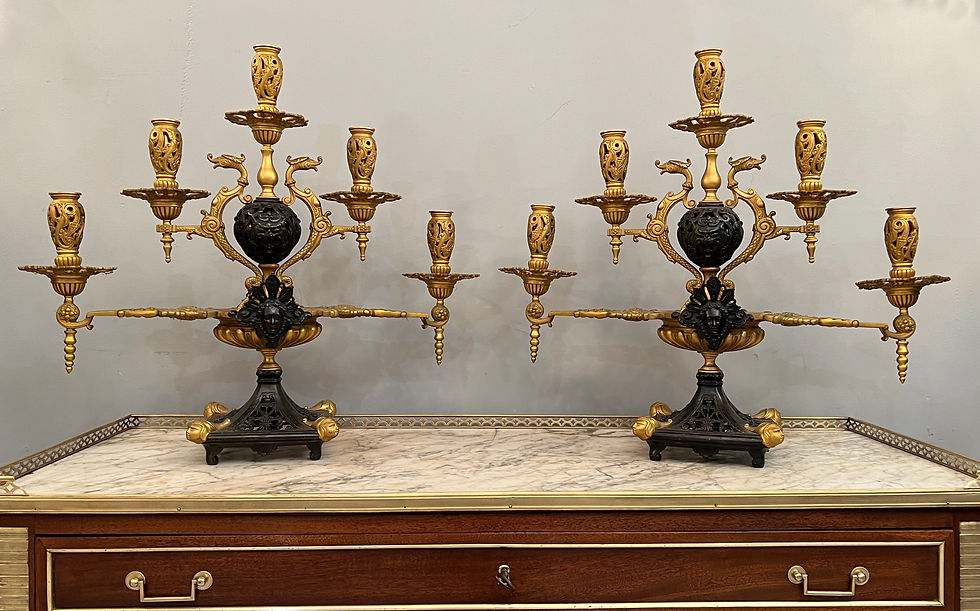 Barbedienne, Importante Paire De Candelabres En Bronze Gothique Epoque XIXeme