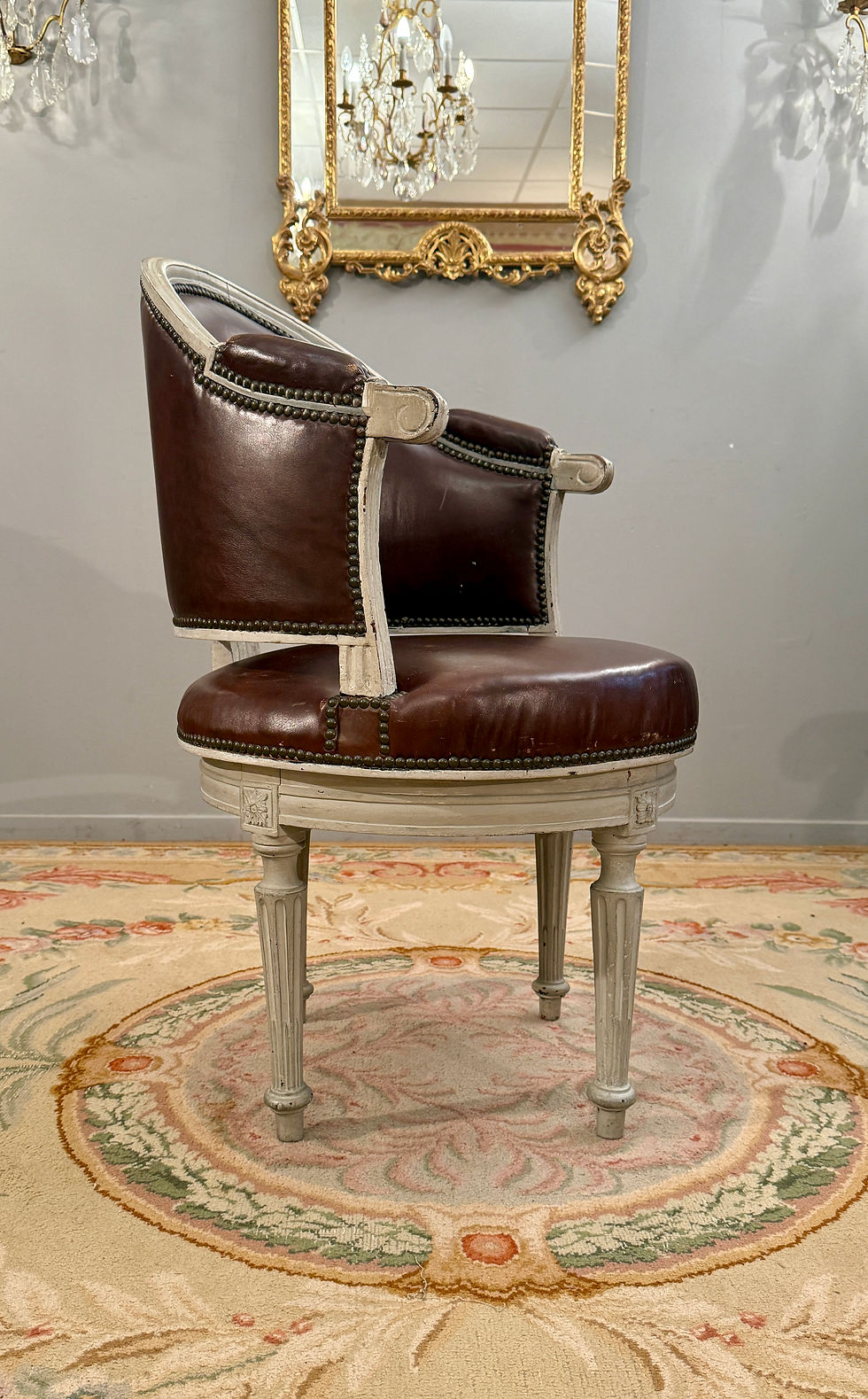 Miniature : Fauteuil De Bureau Pivotant A Roulement d'Epoque Louis XVI, Vers 1780