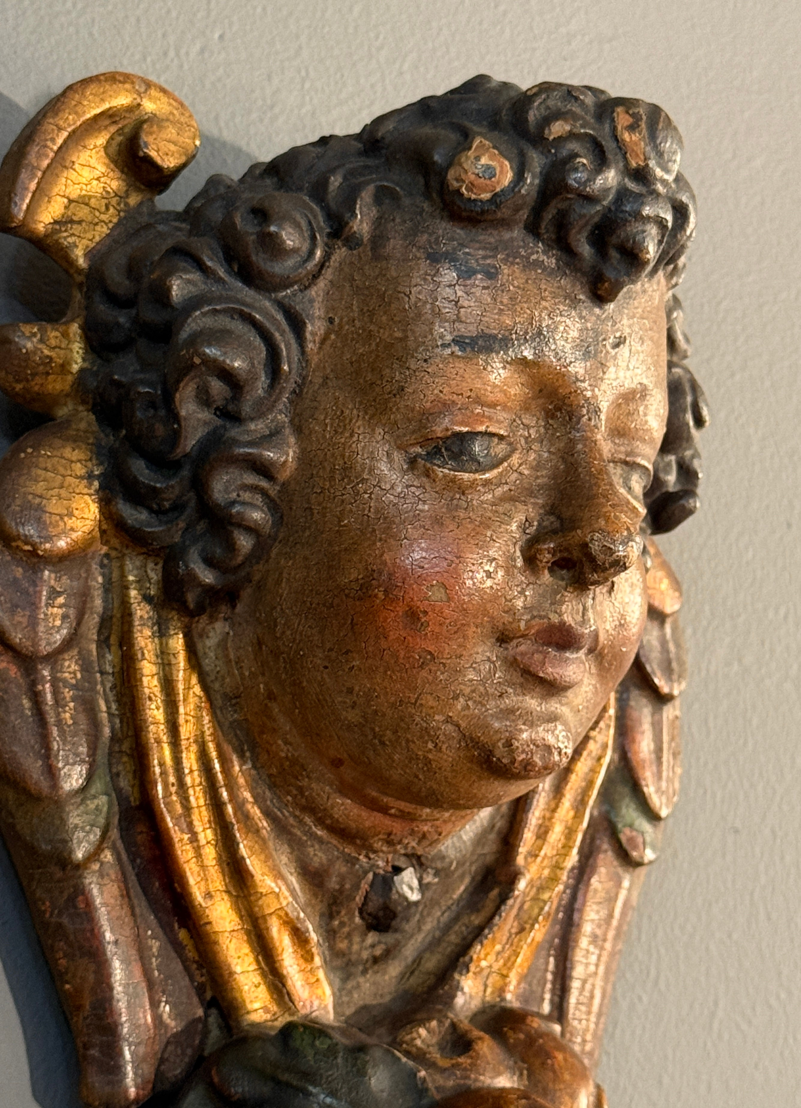 Chérubin en Bois Sculpté Polychrome Epoque XVIIIème