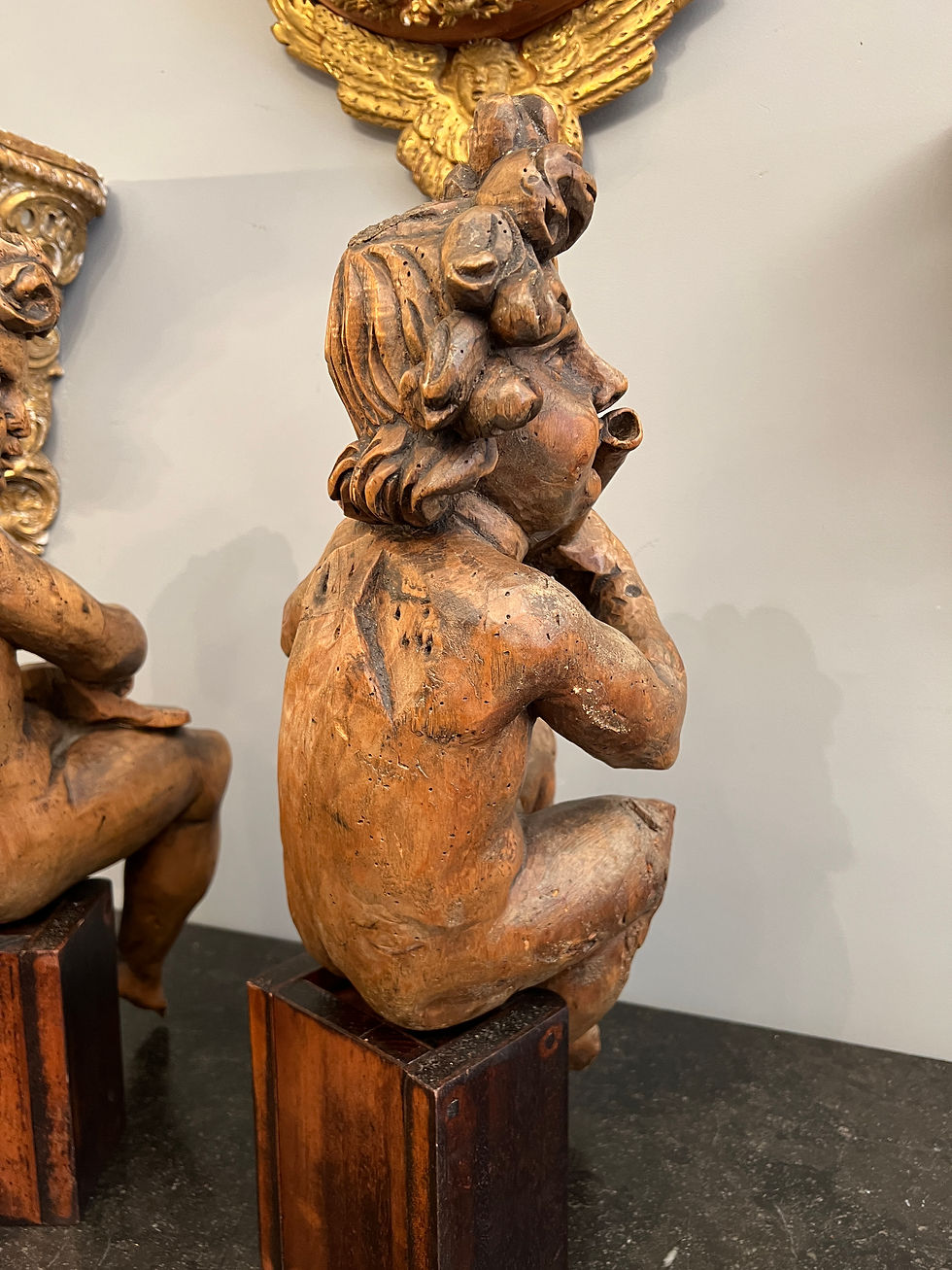 Miniatura: Paire d'Angelots Musiciens En Bois Sculpté Epoque XVIIIeme