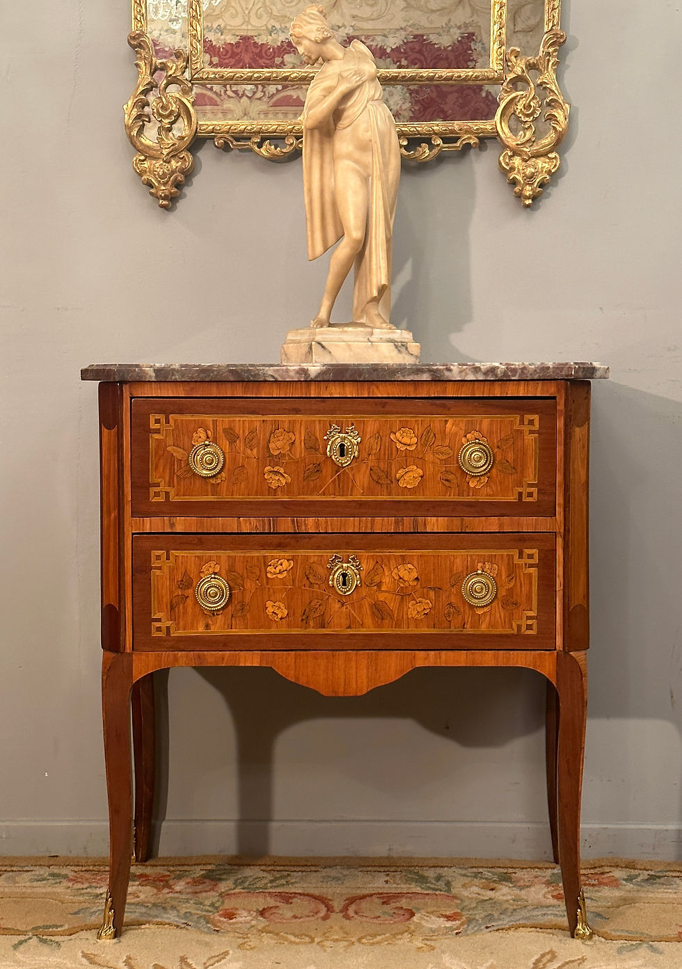 Thumbnail: Commode Sauteuse En Marqueterie d'Epoque Transition Louis XV - Louis XVI Vers 17