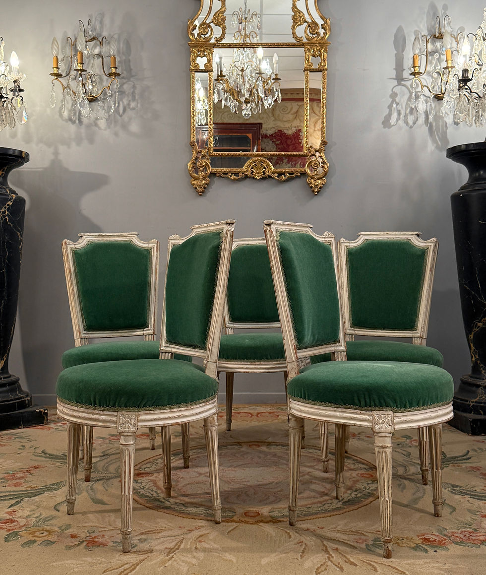 Miniature : Paul François Jean, Cinq Chaises En Bois Laque Estampillée d'Epoque Louis XVI