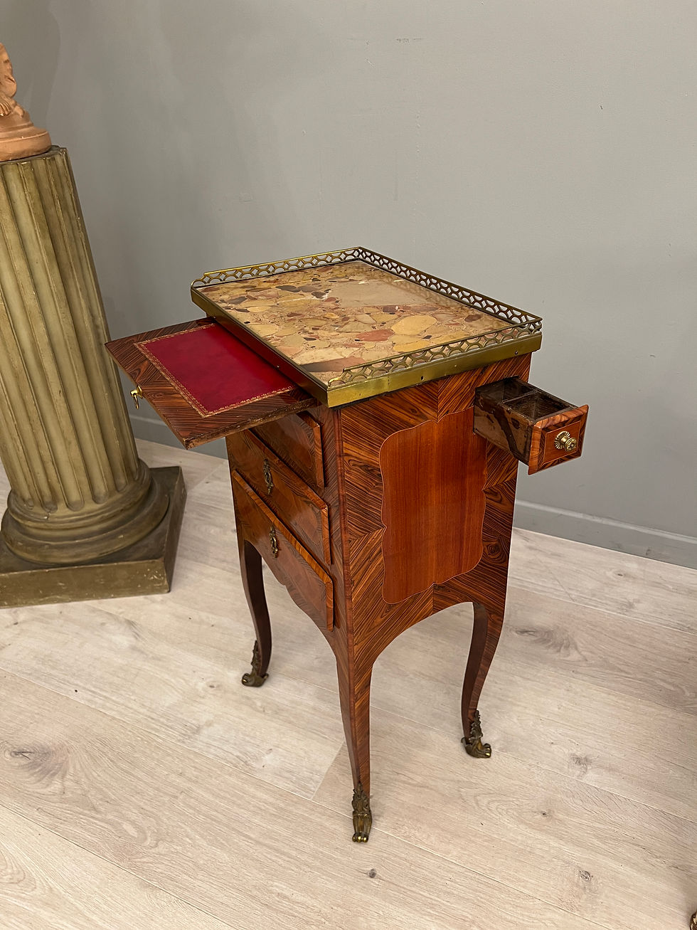 Table Chiffonniere Ecritoire En Marqueterie Epoque Transition Louis XV Louis XVI