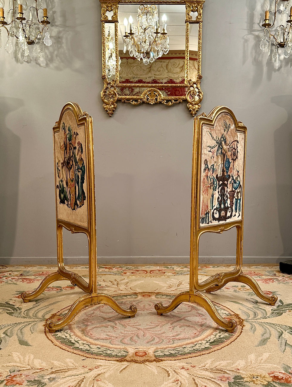 Miniature : Paire De Pare Feu En Bois Dore d'Epoque Napoleon III Vers 1860