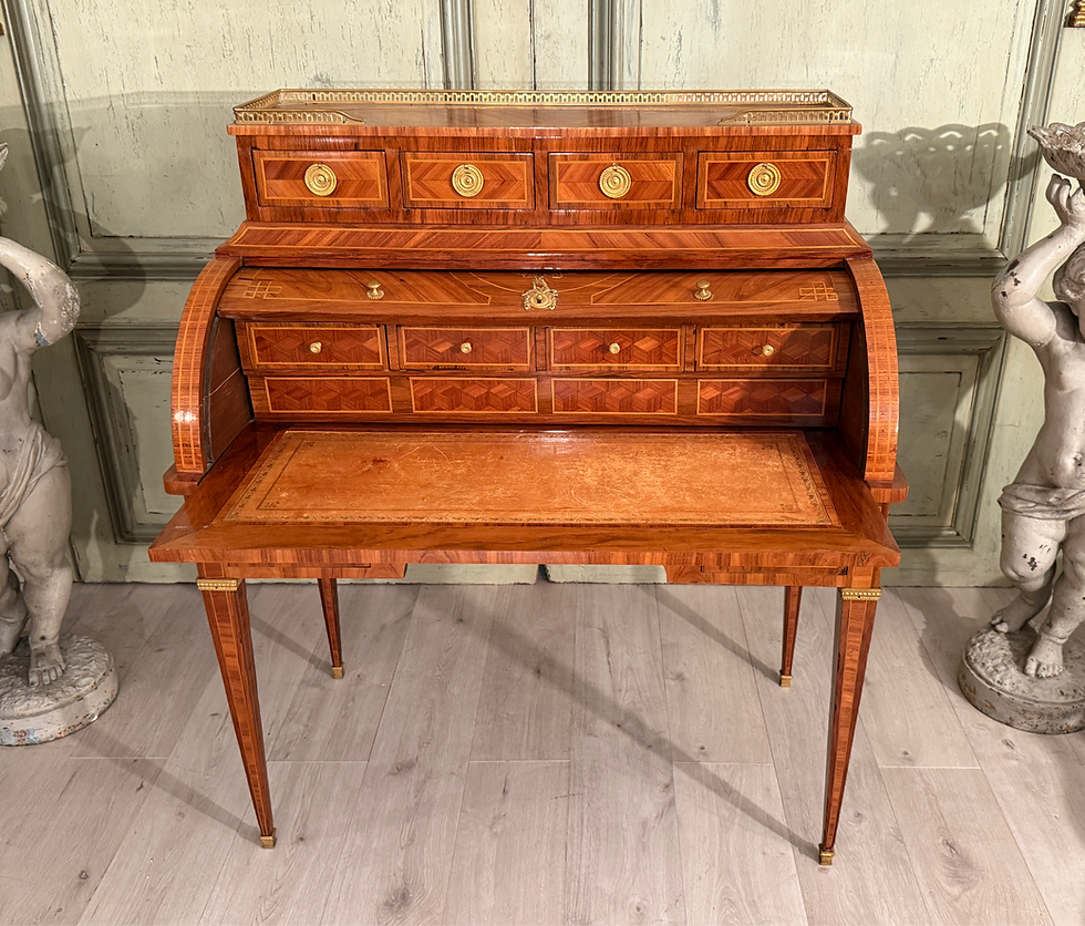 Miniatura: Bureau Cylindre De Style Louis XVI En Marqueterie Epoque XIXème