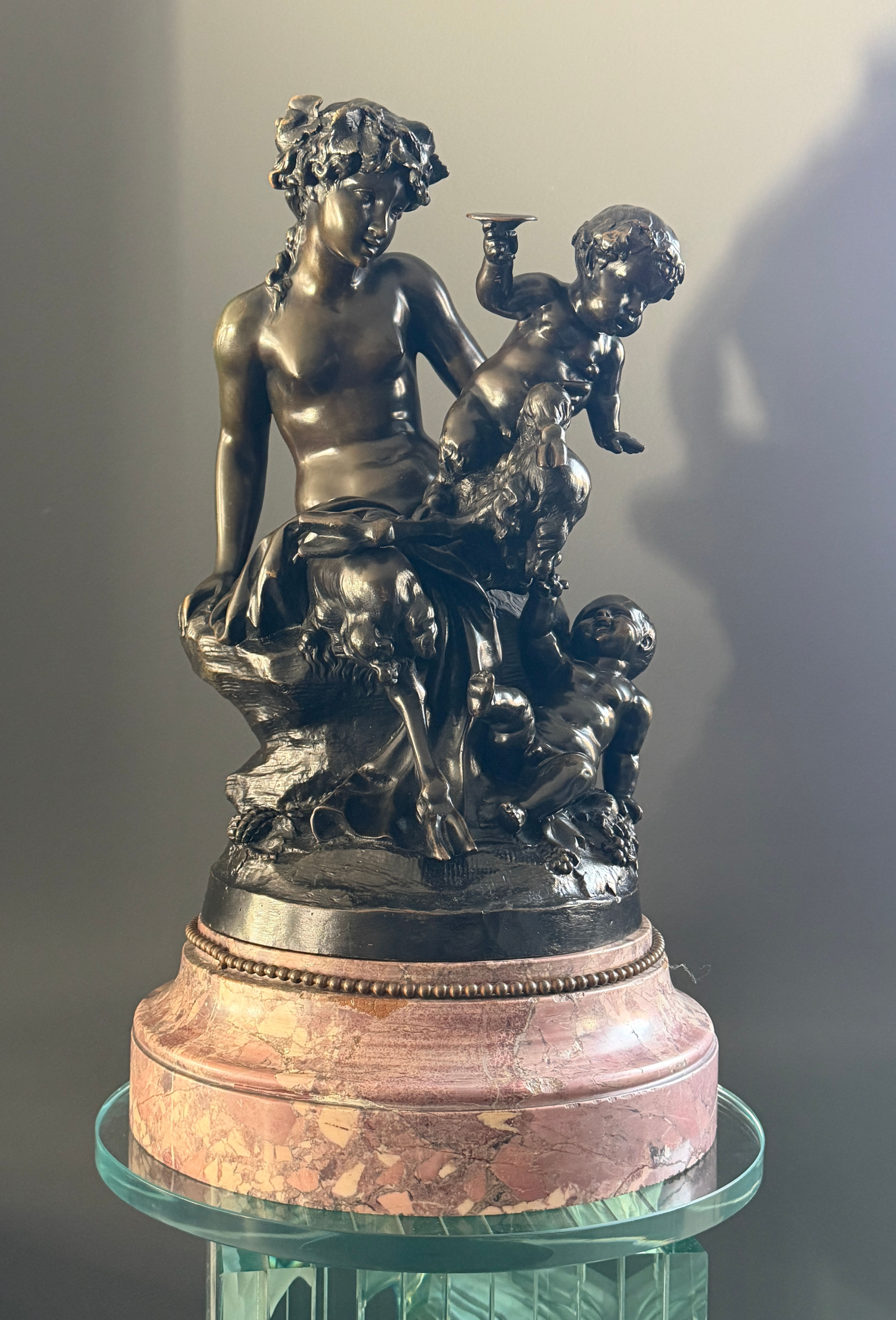 D'Après Clodion, Sculpture, Groupe en Bronze Faunesse d'Epoque XIXème