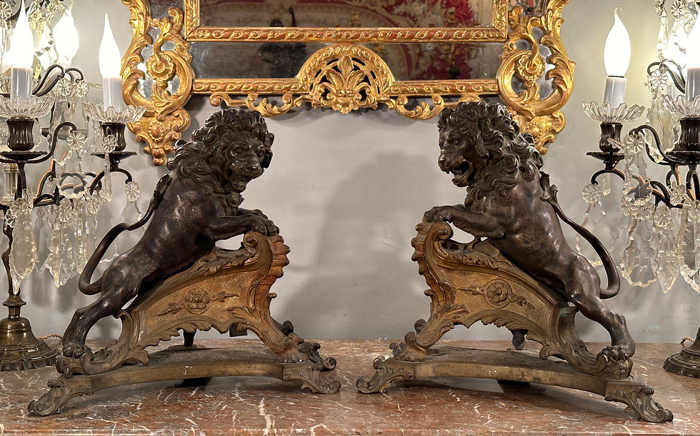 Miniatura: Rare Paire De Feux Aux Lions Bronze  De Style Régence époque XIXème