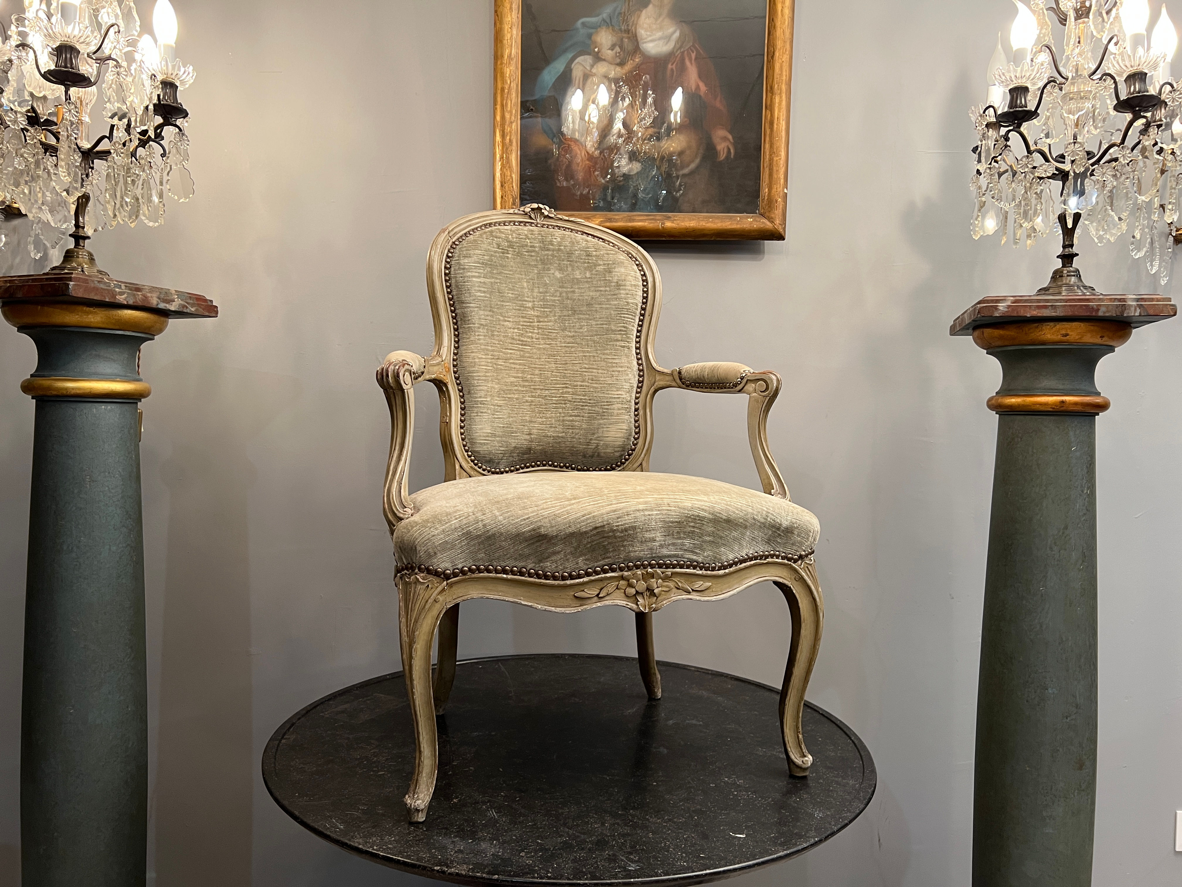 Jean Baptiste Boulard, Fauteuil En Bois Laqué Estampillé d'Epoque Louis XV XVII