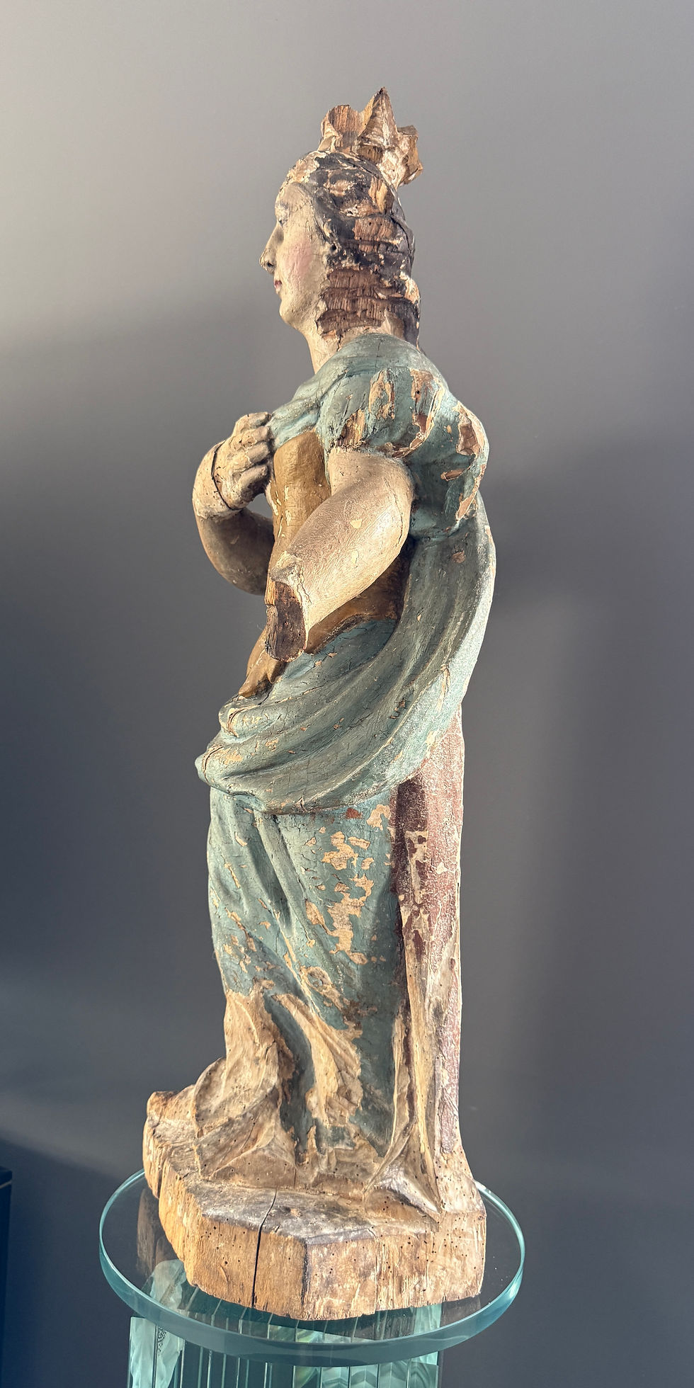 Miniature : Sculpture Bois Sculpté Sainte Couronnée d'Epoque XVIIème (88 cm)