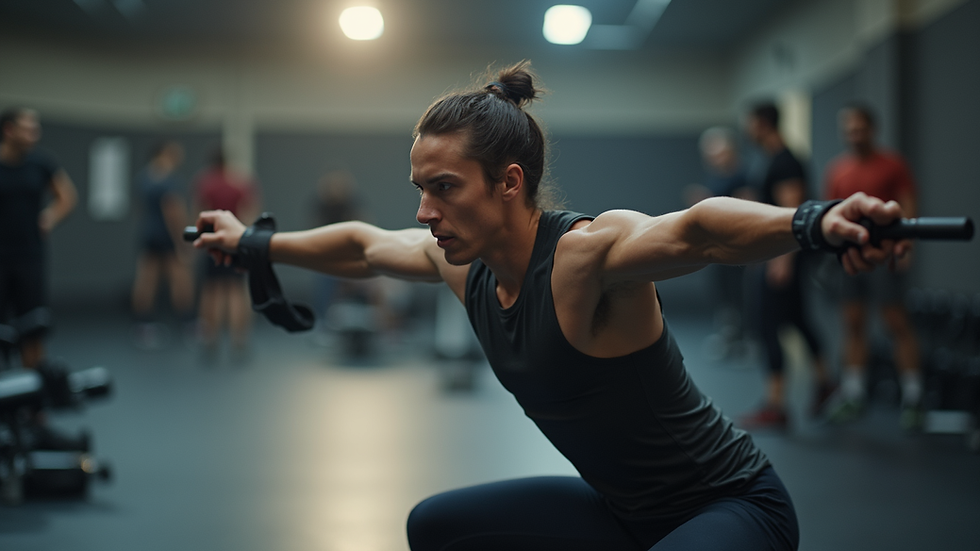 Eye-level view of a training session with an athlete focusing on strength exercises