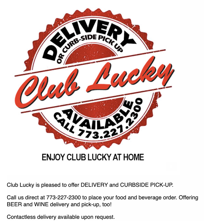 Club Lucky restaurant offers contactless delivery