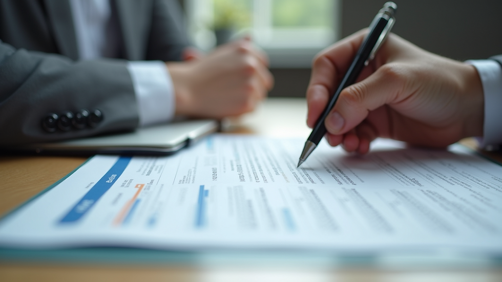 Close-up view of a person reviewing their credit report with a pen
