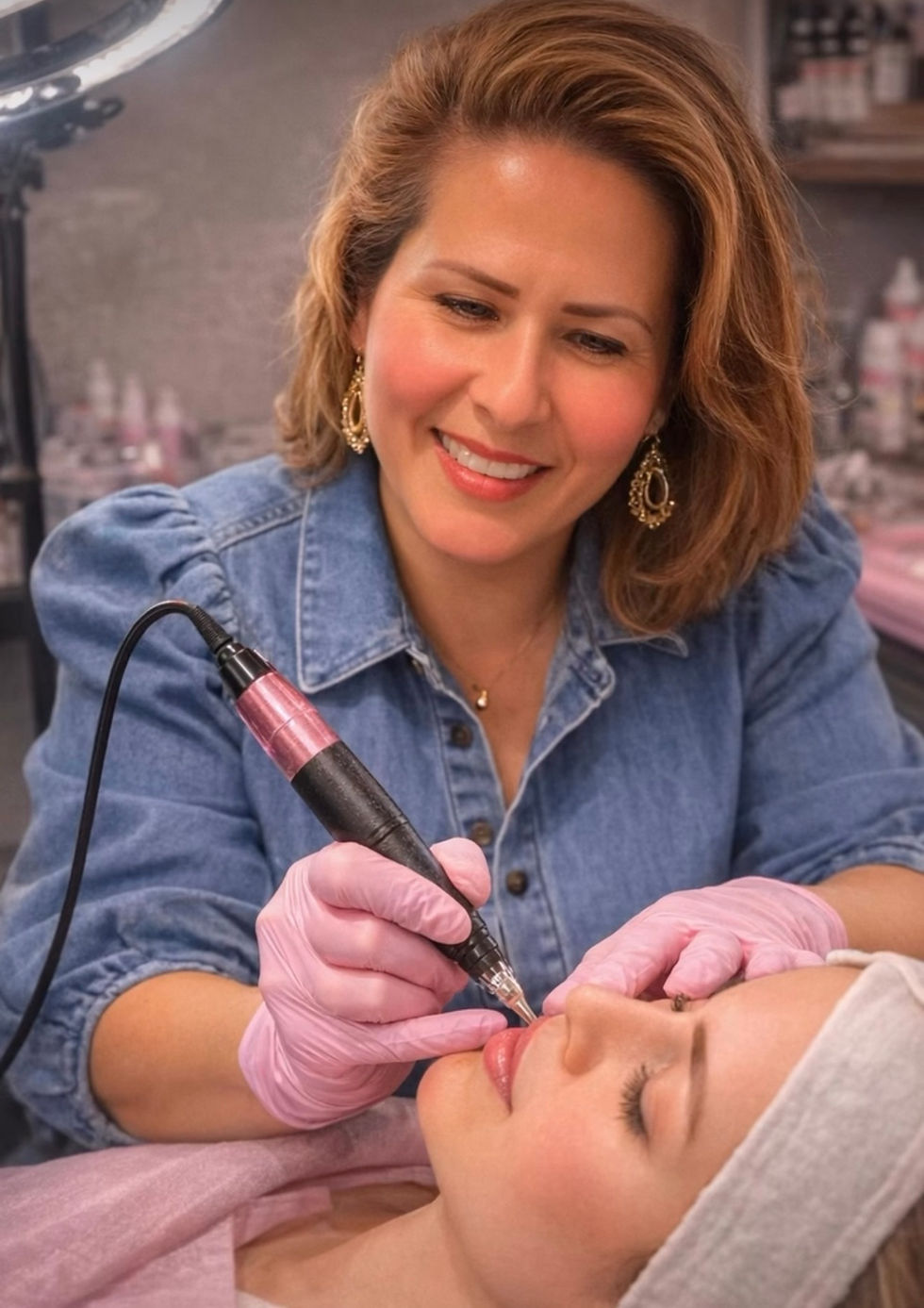 Close-up view of a hydrgloss procedure in progress